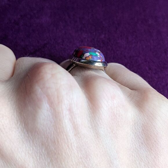 vintage mosaic jasper in silver cocktail ring - Picture 3 of 4